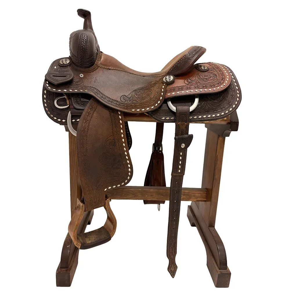 R. Ruelas Used 16in Floral and Buckstitch Cutting Saddle