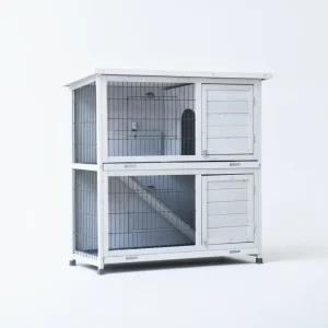 Rabbit Hutch Outdoor, 2-Story Rabbit Cage Indoor With Run, Bunny Cage With 2 Removable No-Leak Trays, Pet