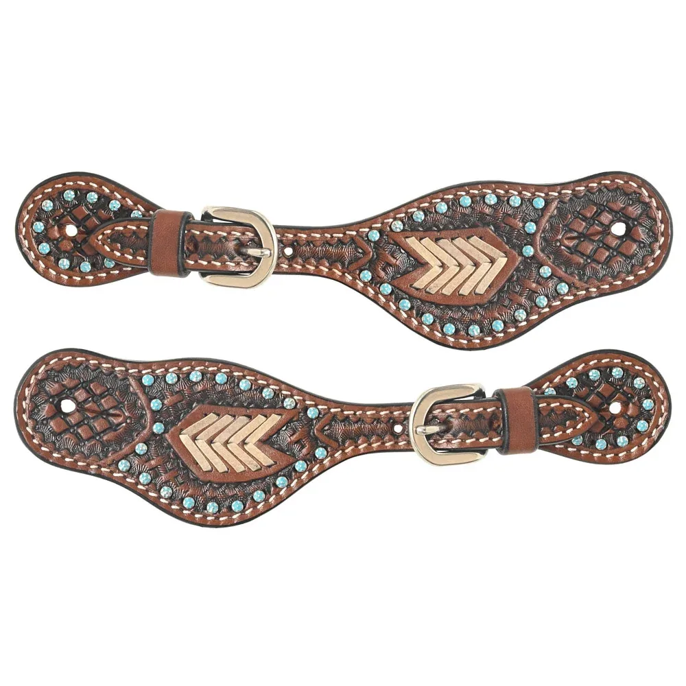 Rafter T Ranch Company Kids Youth Turquoise Stone Basket Stamp Spur Straps