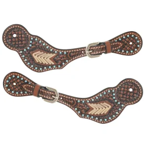Rafter T Ranch Company Ladies Turquoise Stone Basket Stamp Spur Straps