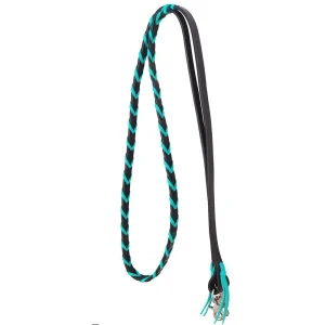 Rafter T Ranch Company Leather Barrel Rein with Turquoise Braid