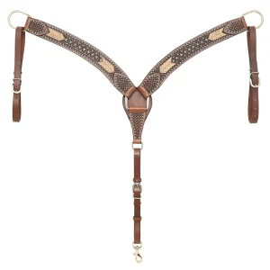 Rafter T Ranch Company Turquoise Stone Basket Stamp Breast Collar with Rawhide