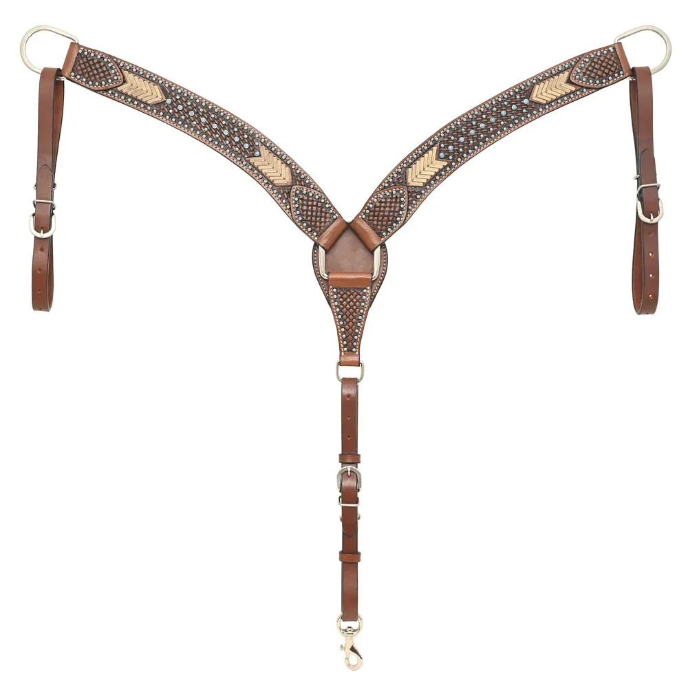 Rafter T Ranch Company Turquoise Stone Basket Stamp Breast Collar with Rawhide