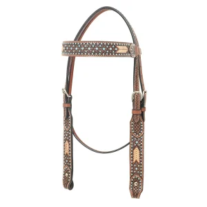Rafter T Ranch Company Turquoise Stone Basket Stamp Browband Headstall