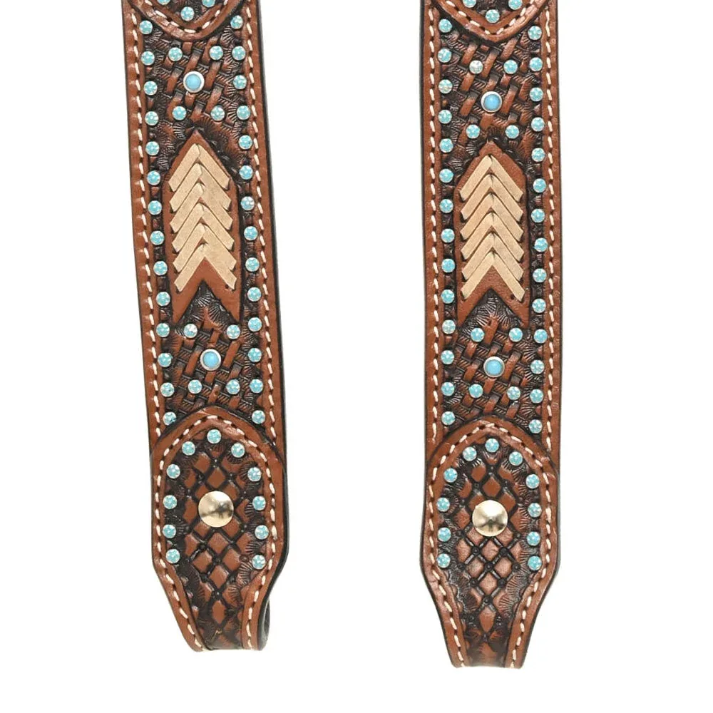 Rafter T Ranch Company Turquoise Stone Basket Stamp Single Ear Headstall - Image 2