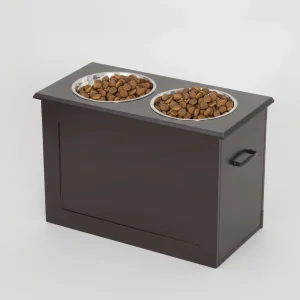 Raised Pet Feeding Storage Station with 2 Stainless Steel Bowls Base for Large Dogs and Other Large Pets