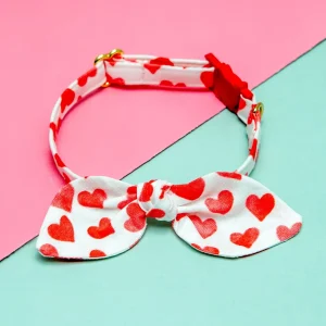 Red Hearts Cat Collar with French Bow (Made in the USA)