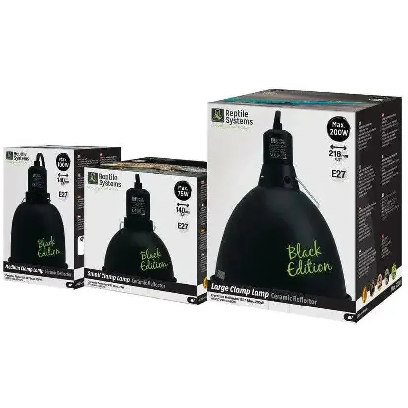 Reptile Clamp Lamp Black Edition with Ceramic Reflector for Optimal Heat Distribution