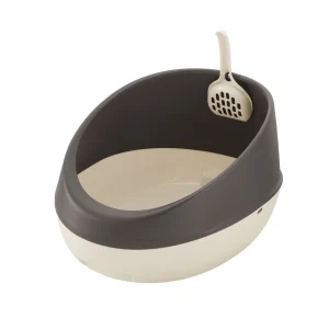 Richell Paw Trax Open-Pan Rimmed Cat Litter Box Made W/ Durable Plastic, Scoop Included
