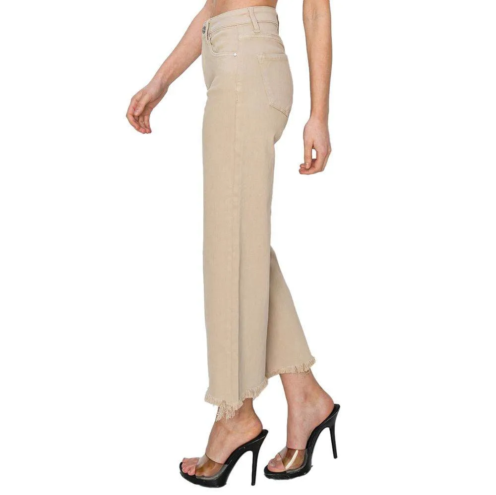 Risen Jeans Taupe High Rise Crop Pants