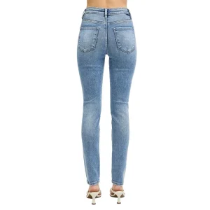 Risen Jeans Womens Light Wash Tummy Control Skinny Jean