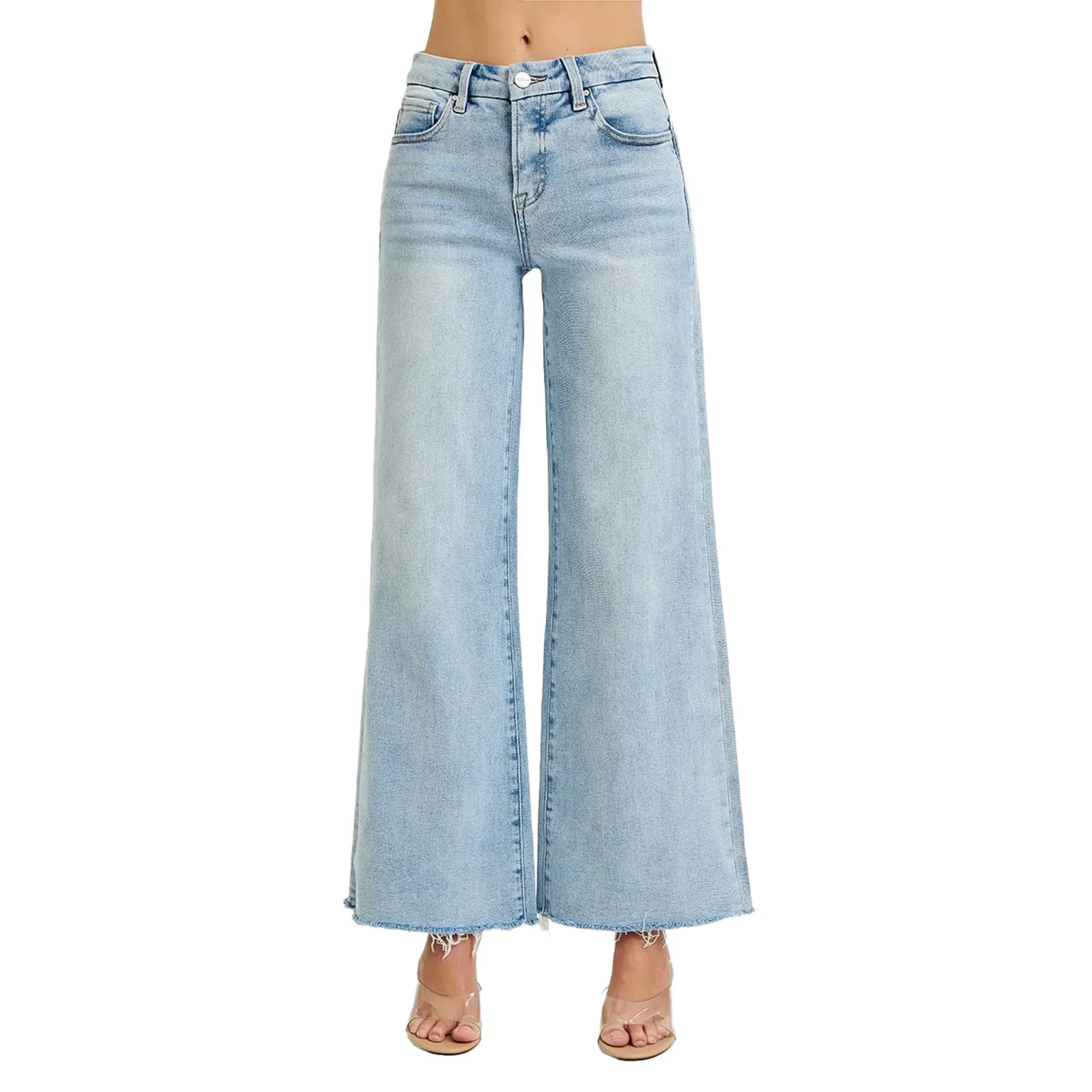 Risen Jeans Womens Light Wash Tummy Control Wide Leg Jean - Image 2