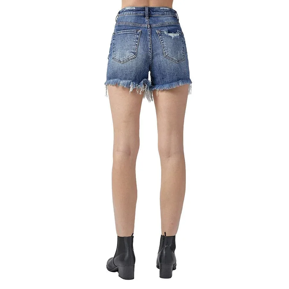 Risen Jeans Womens Medium Wash Distressed Shorts
