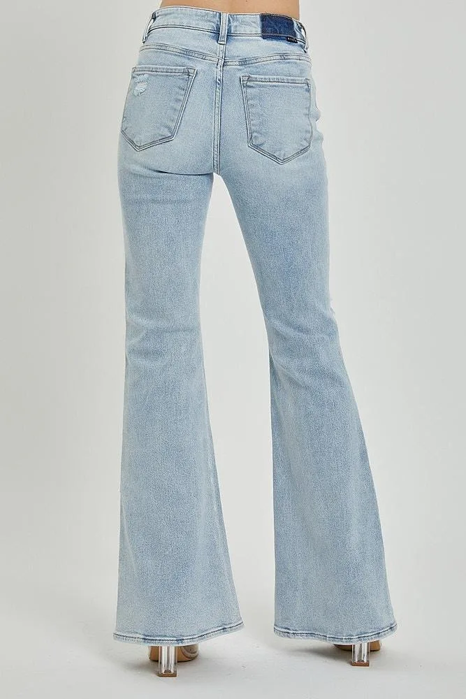 Risen Jeans Womens Mid Rise Button Down Flare Jean