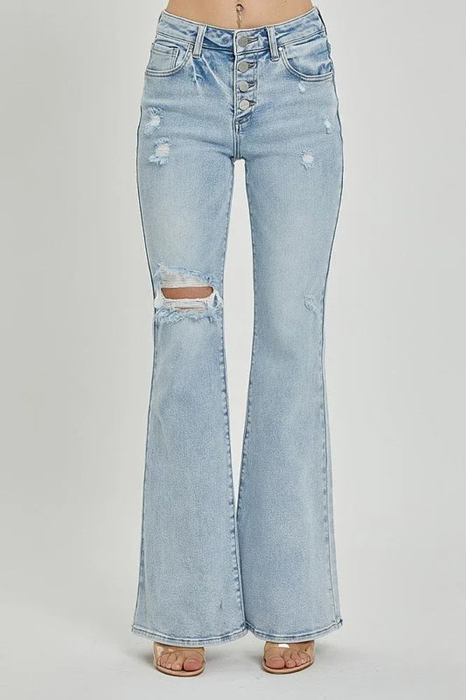 Risen Jeans Womens Mid Rise Button Down Flare Jean - Image 2