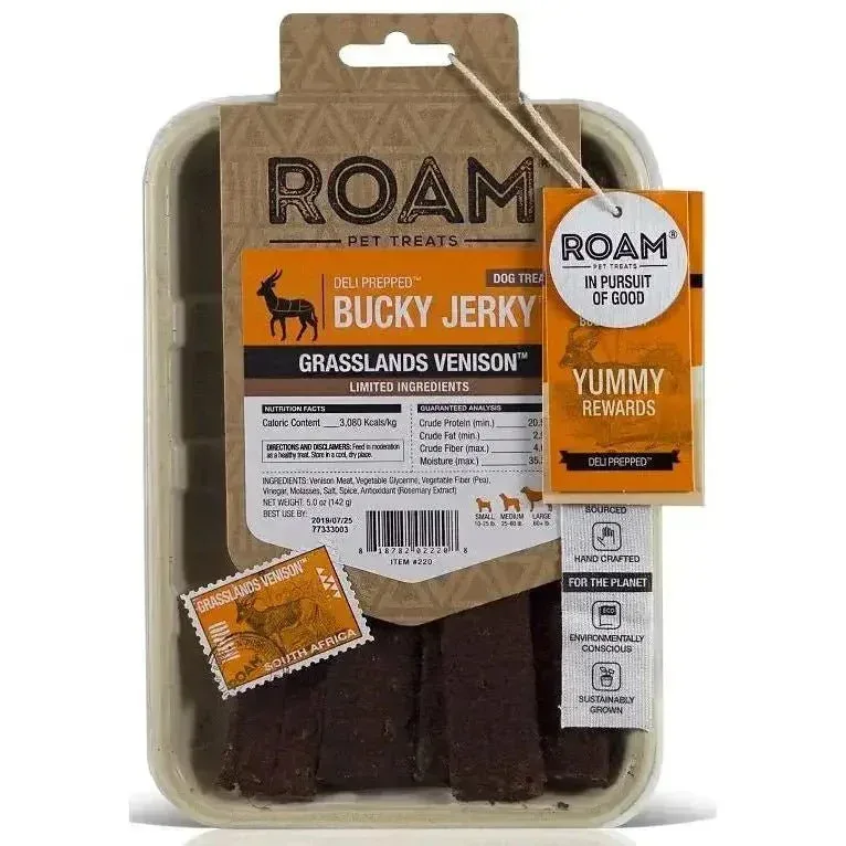 Roam Bucky Jerky Grasslands Venison Dog Treats 5oz