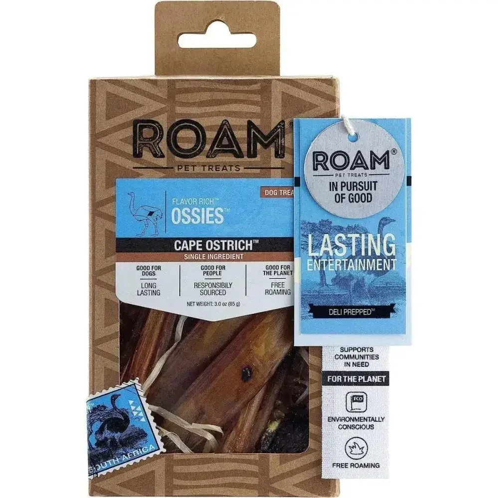 Roam Pet Treats Ossies Ostrich Tendons Chews for Dogs 3oz