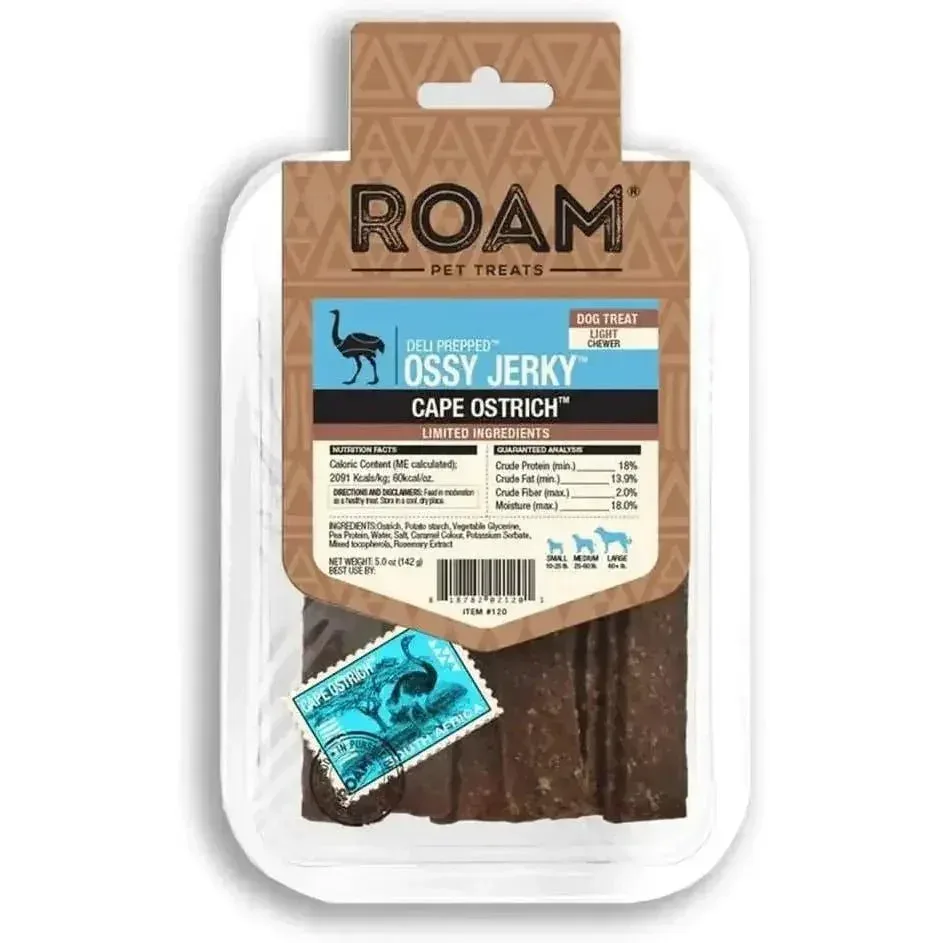 Roam Pets Ossy Ostrich Jerky Healthy Dog Treats 5oz