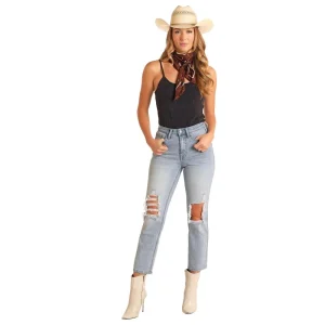 Rock & Roll Denim and High Rise Straight Cropped Jeans