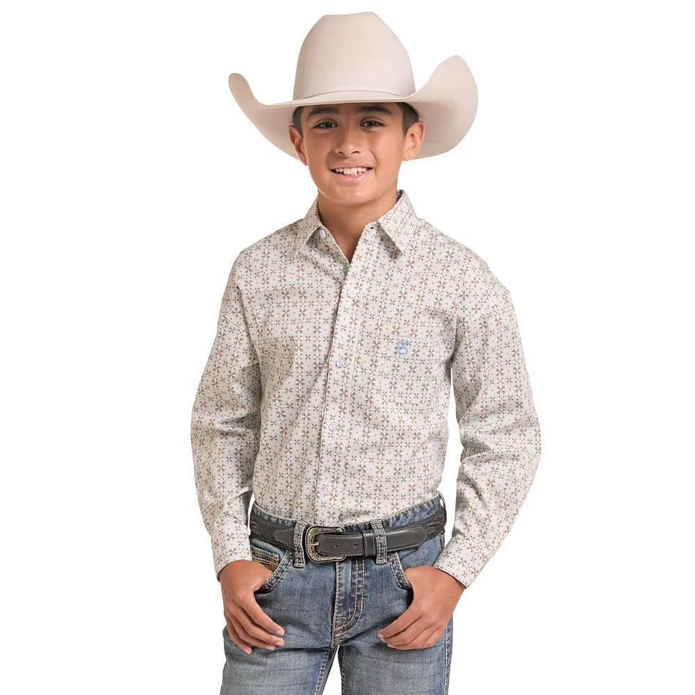 Rock & Roll Denim Boy's Khaki Geometric Print Shirt