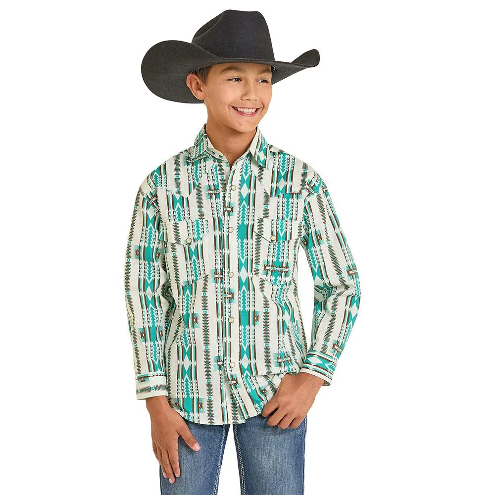 Rock & Roll Denim Boy's Natural Aztec Print Shirt