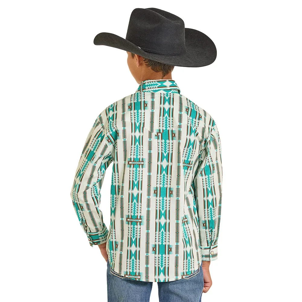 Rock & Roll Denim Boy's Natural Aztec Print Shirt - Image 2