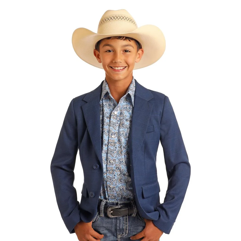 Rock & Roll Denim Boys Navy Plaid Sports Coat