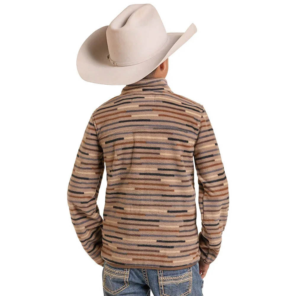 Rock & Roll Denim Boy's Taupe Stripe Fleece Pullover - Image 2