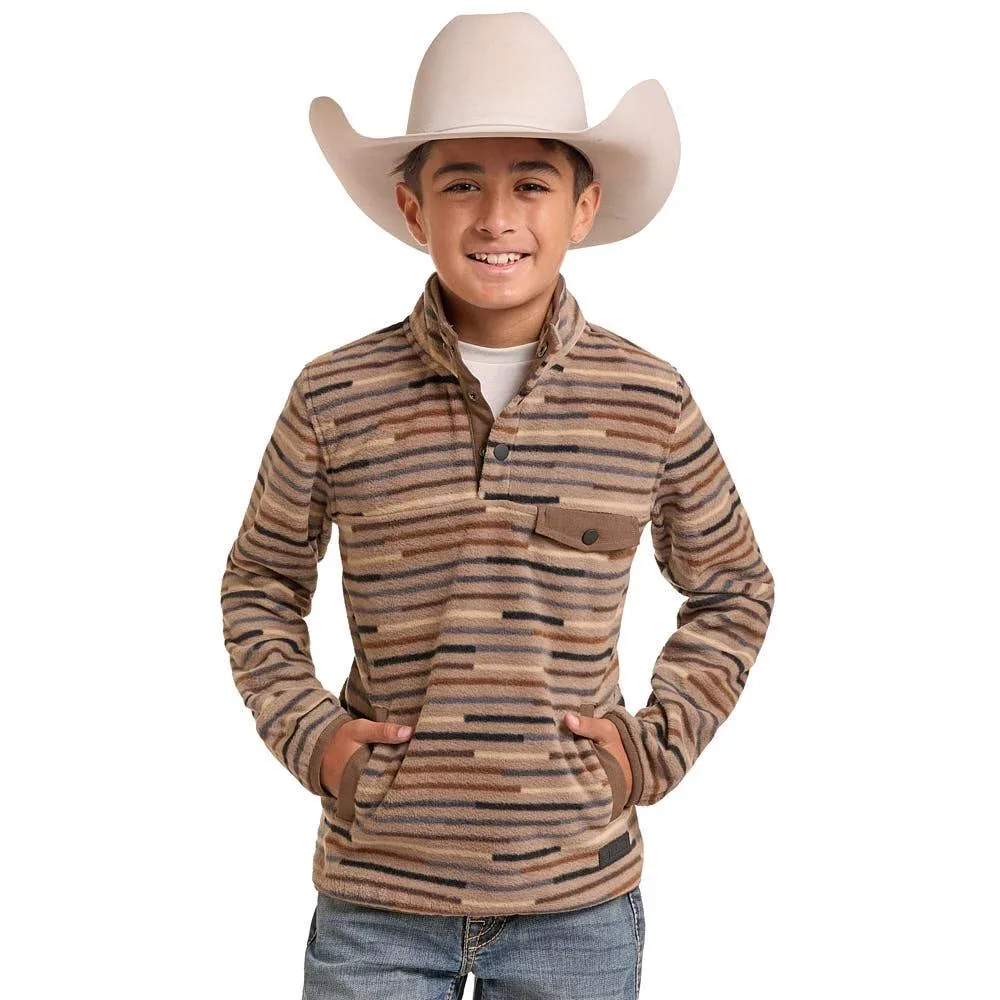 Rock & Roll Denim Boy's Taupe Stripe Fleece Pullover