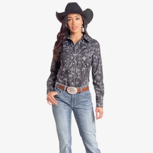 Rock & Roll Denim Denim Black Aztec Top