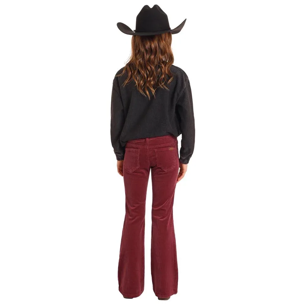 Rock & Roll Denim Girl's Maroon Corduroy Flare Pants