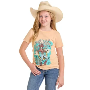 Rock & Roll Denim Girl's Peach Graphic Tee Shirt