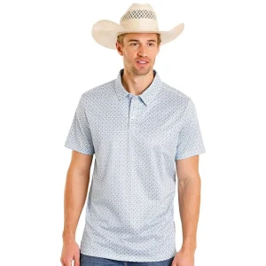 Rock & Roll Denim Men's Blue Geo Print Performance Polo