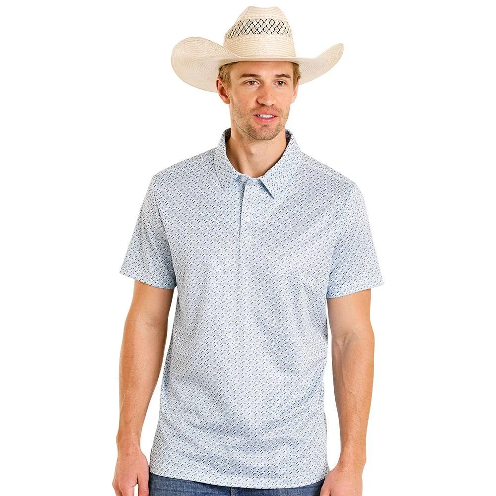 Rock & Roll Denim Men's Blue Geo Print Performance Polo
