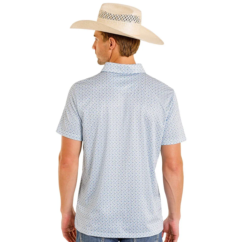 Rock & Roll Denim Men's Blue Geo Print Performance Polo - Image 2