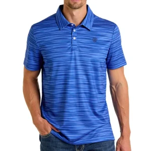 Rock & Roll Denim Men's Blue Striated Printed Polo