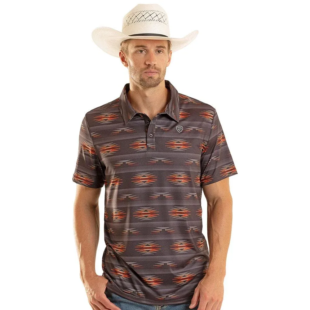 Rock & Roll Denim Men's Charcoal Aztec Polo