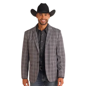 Rock & Roll Denim Mens Indigo Plaid Sports Coat