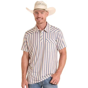 Rock & Roll Denim Men's Natural Striped Western Polo