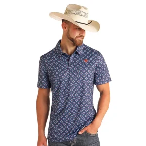 Rock & Roll Denim Mens Navy Geo Print Polo