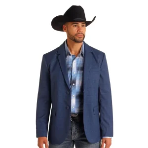 Rock & Roll Denim Mens Navy Plaid Sports Coat