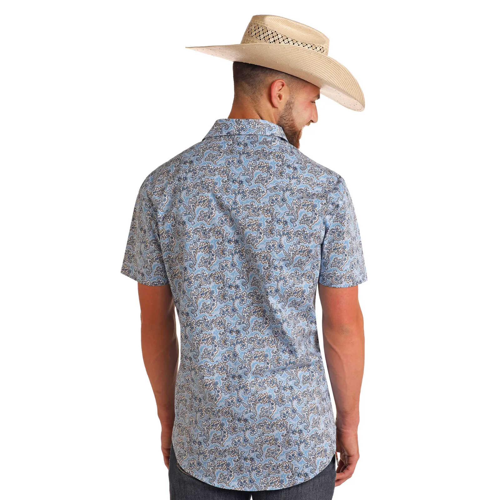 Rock & Roll Denim Mens Powder Blue Short Sleeve Snap Shirt - Image 2