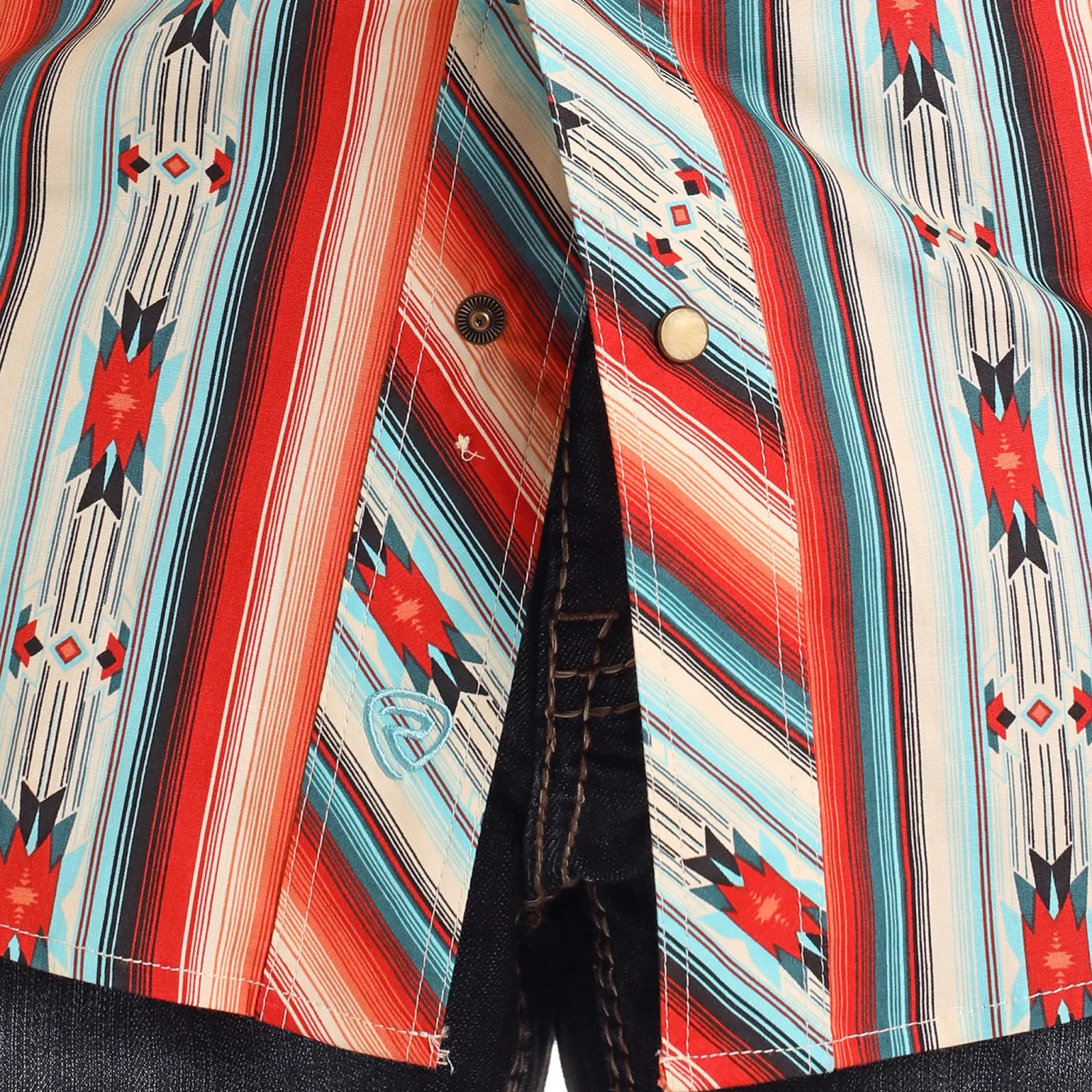 Rock & Roll Denim Mens Red Aztec Serape Stripe Long Sleeve Shirt - Image 2