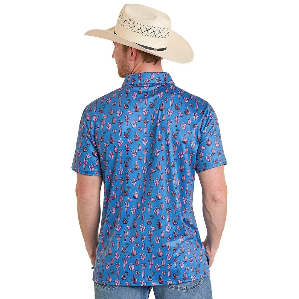 Rock & Roll Denim Men's Royal Cactus Print Performance Polo - Image 2