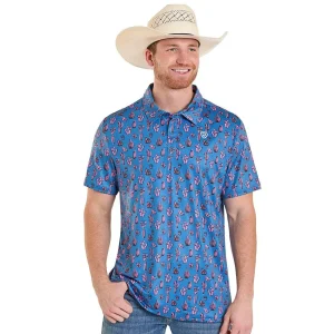 Rock & Roll Denim Men's Royal Cactus Print Performance Polo