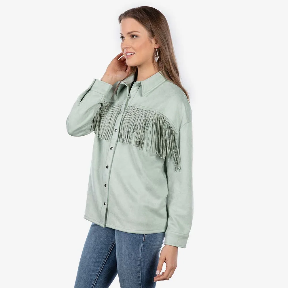 Rock & Roll Denim Mint Studded Fringe Top