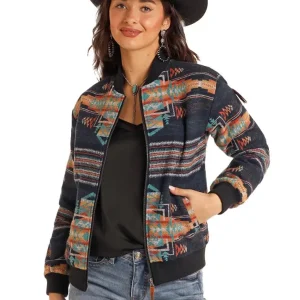 Rock & Roll Denim N Womens Charcoal Aztec Bomber Jacket