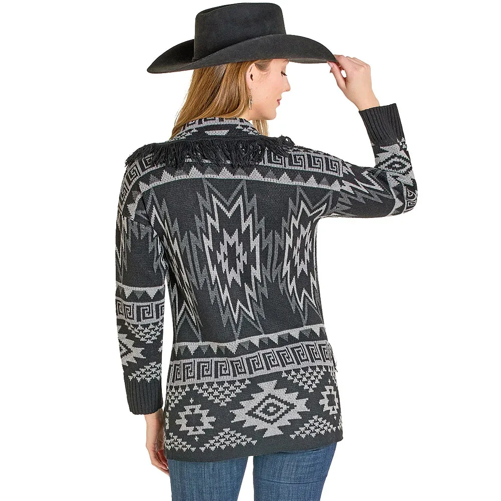 Rock & Roll Denim Women's Black Aztec Fringe Cardigan - Image 2