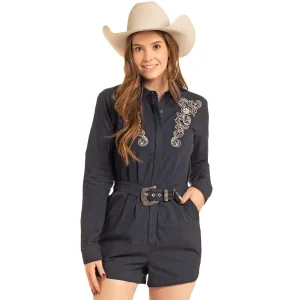 Rock & Roll Denim Women's Black Embroidered Romper