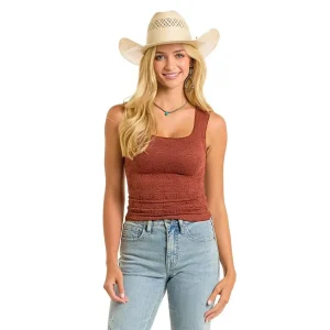 Rock & Roll Denim Women's Brown Floral Knit Tank